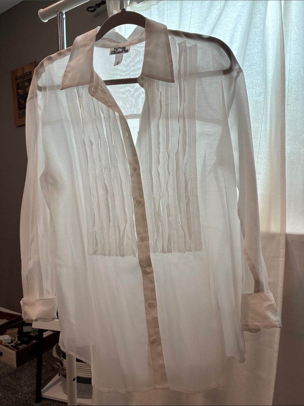 Classic Sheer Pintuck Button-Down Shirt - White